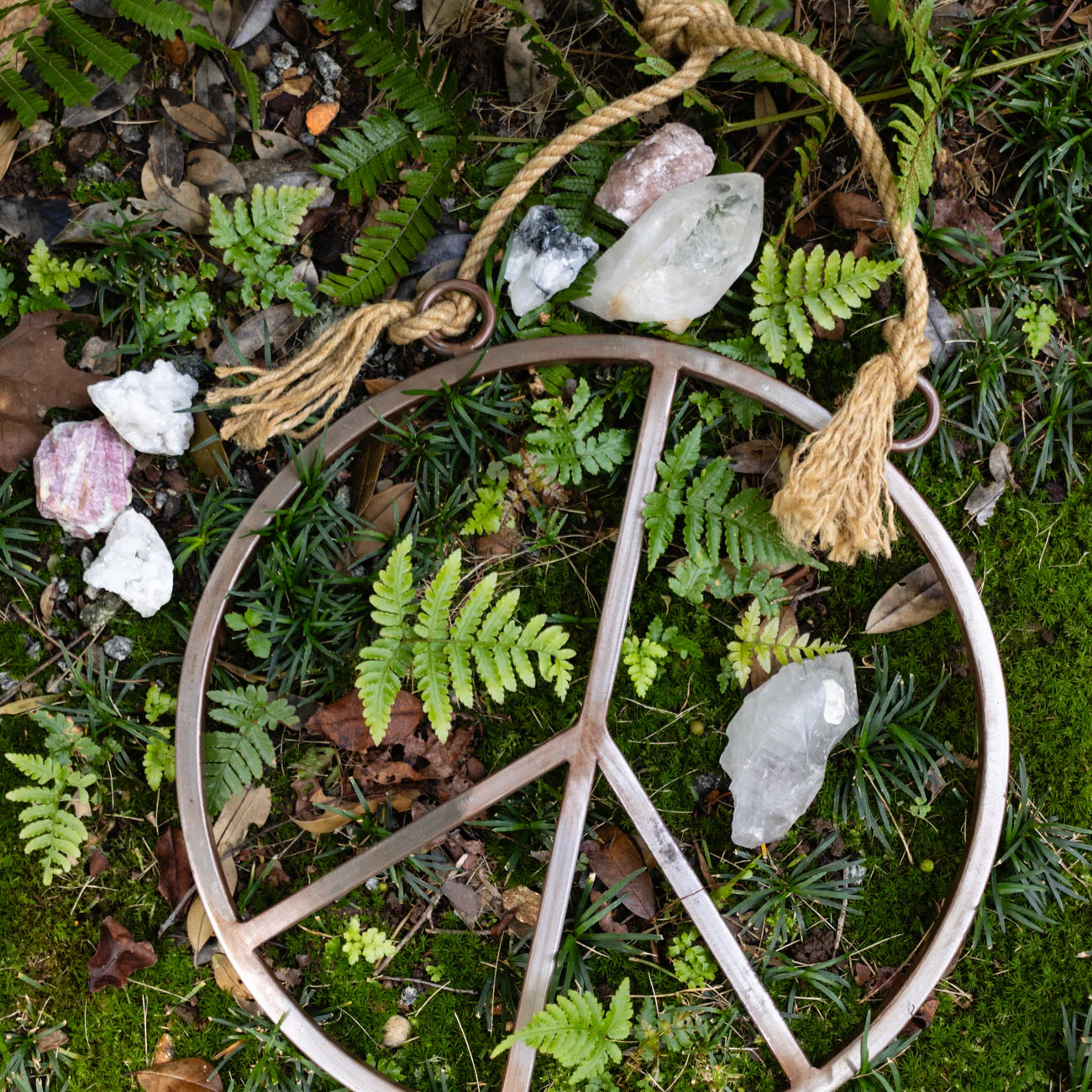 Small Hanging Metal & Jute Peace Sign