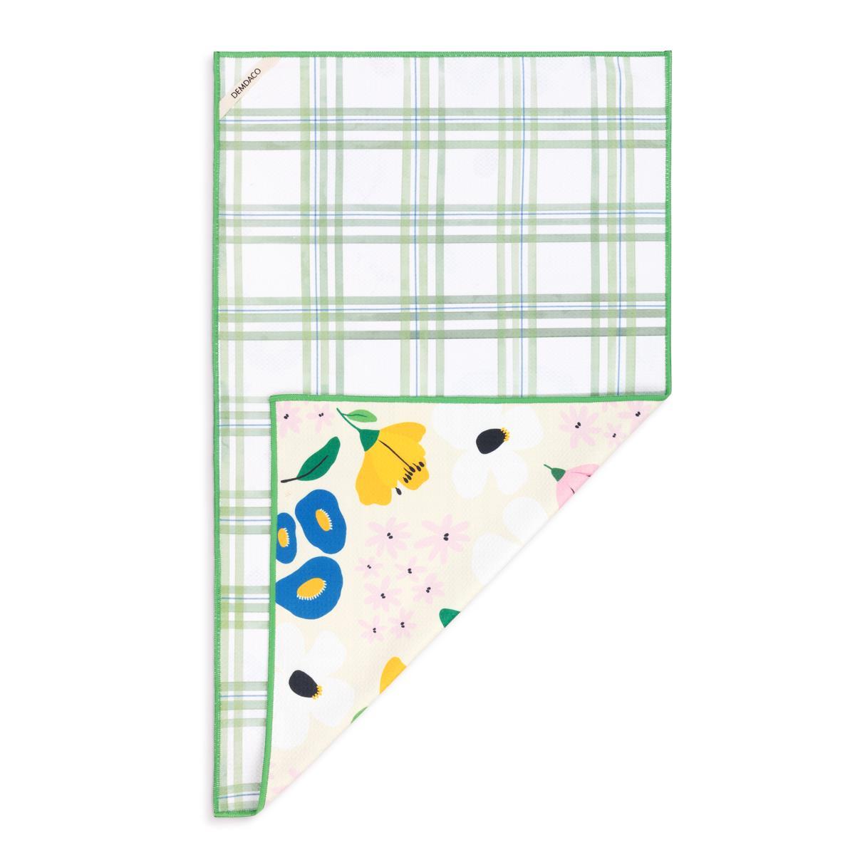 Floral Green Plaid Reversible Absorbent Towel