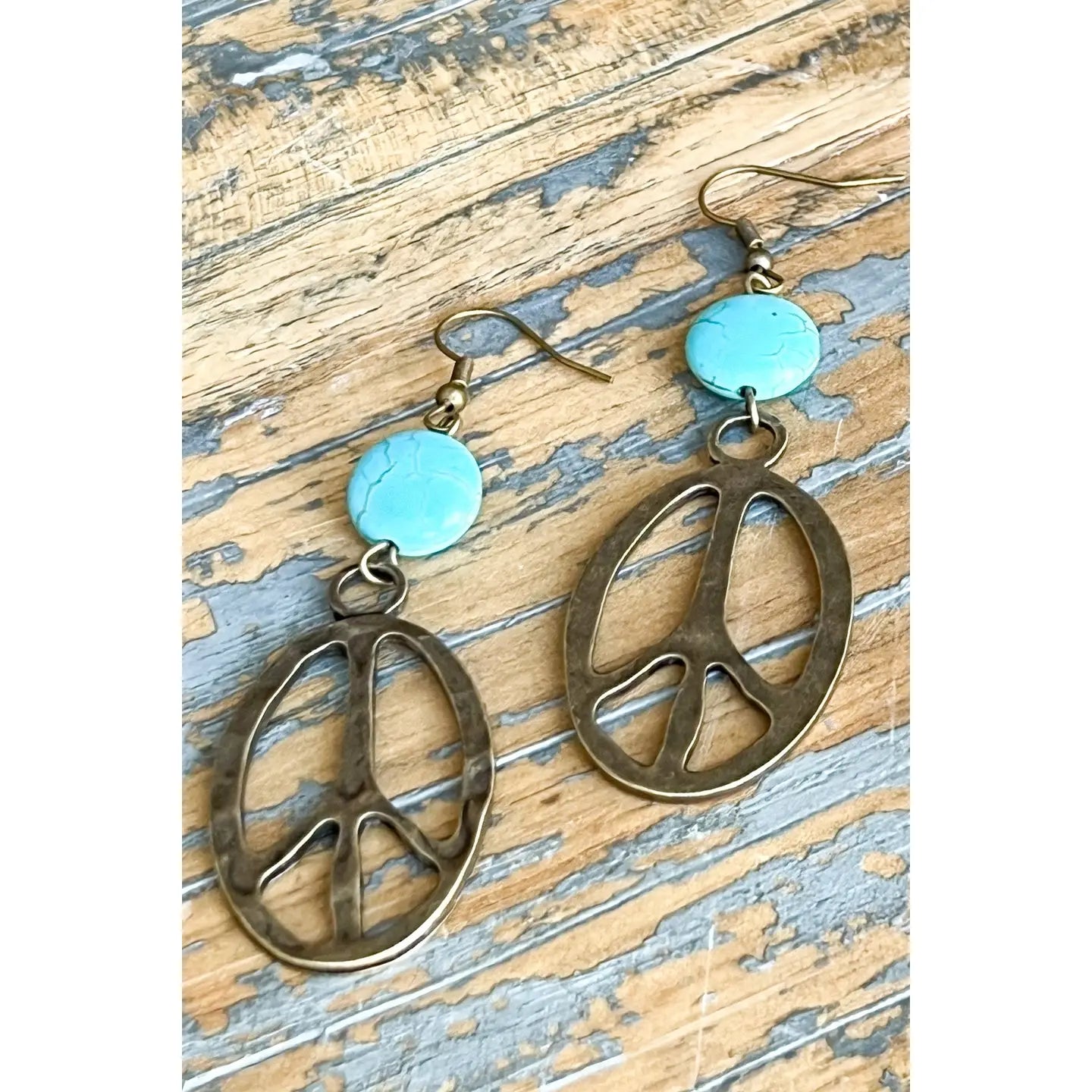 Turquoise Bead & Peace Sign Earrings