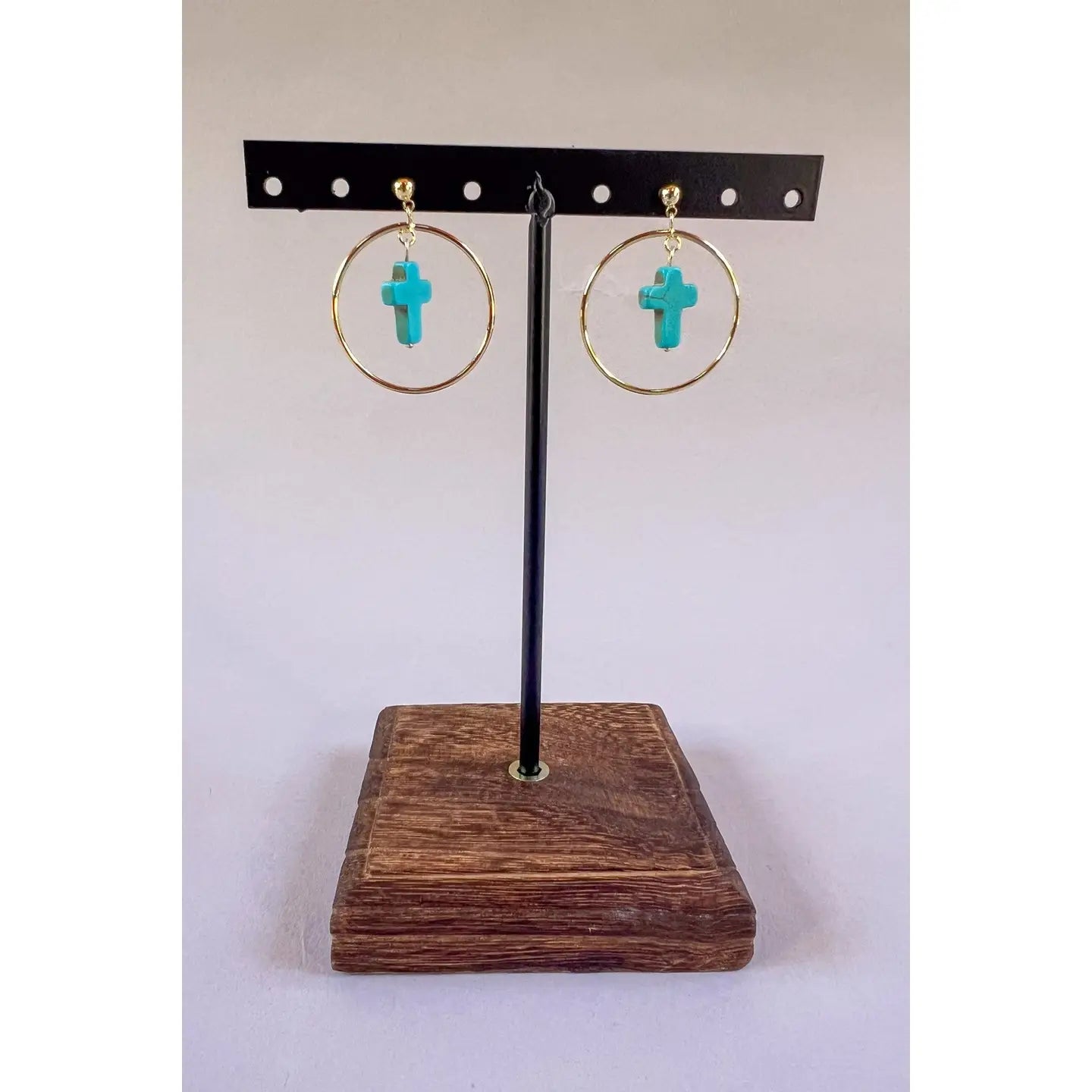 Turquoise Cross & Gold Circle Earrings