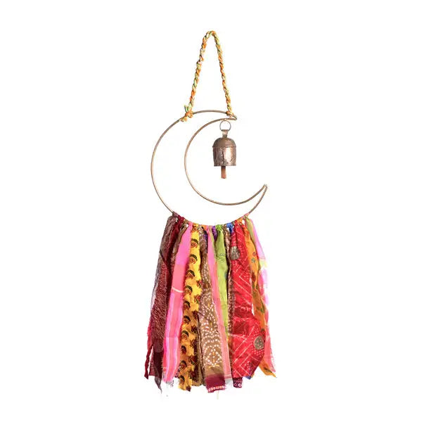 Upcycled Sari Moon Bell Wind Chime