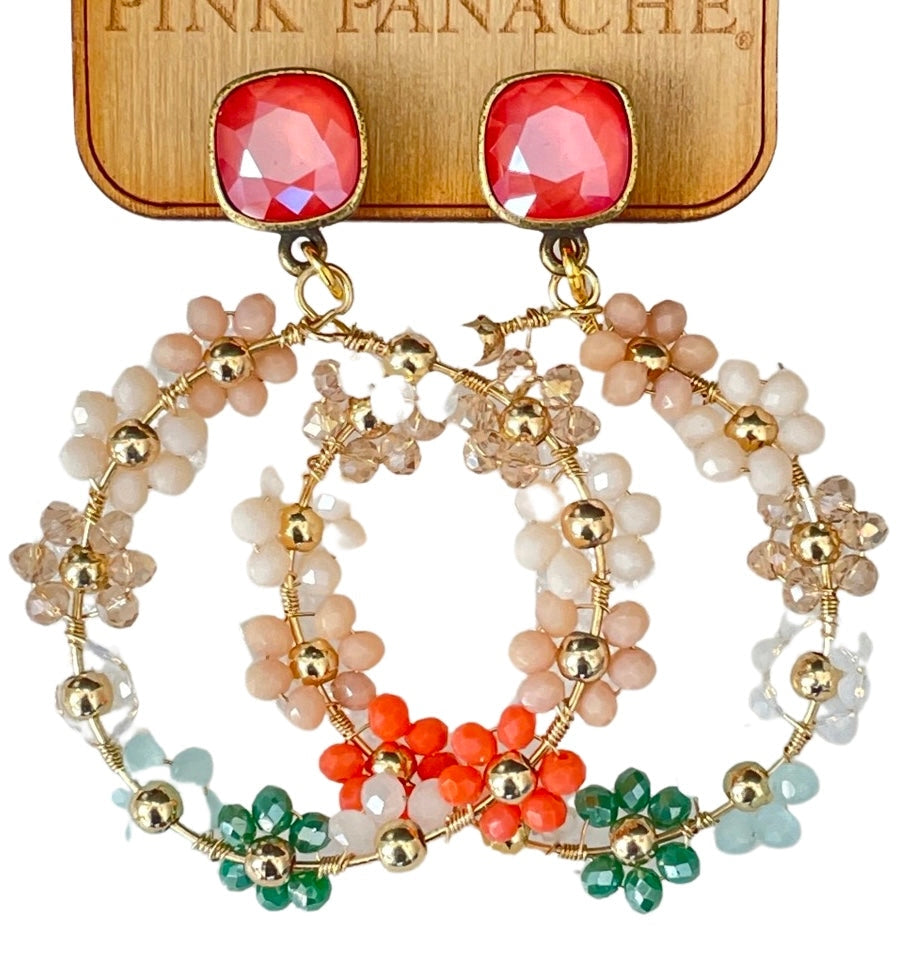 Wire Wrapped Bead Cluster Earring with Austrian Crystal