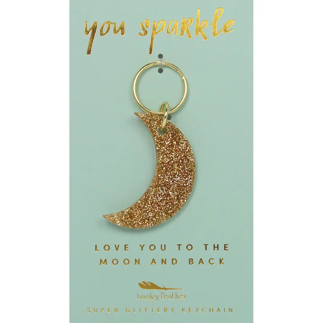 Gold Glitter Keychain - Moon