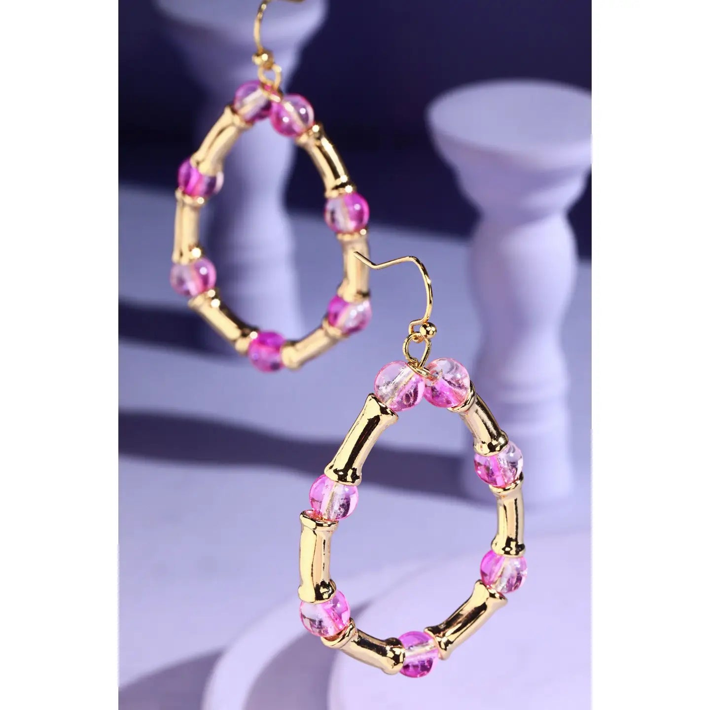 Fuchsia Beaded Metal Teardrop Earrings