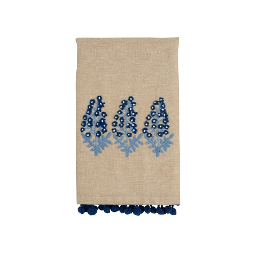 Blue Floral Embroidered Towel