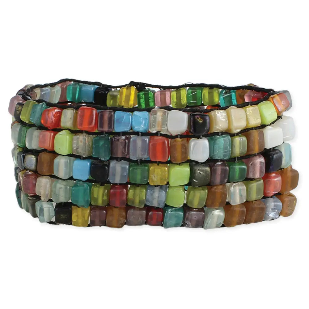 Wide Multi Colored Square Bead Mosaic Bracelet
