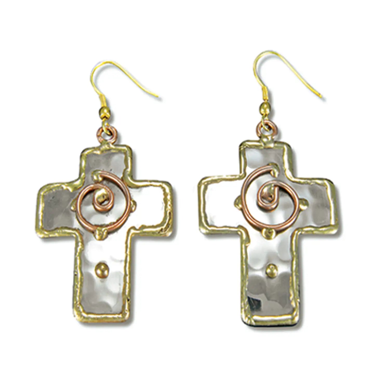 Mixed Metal Earrings - Cross with Spiral