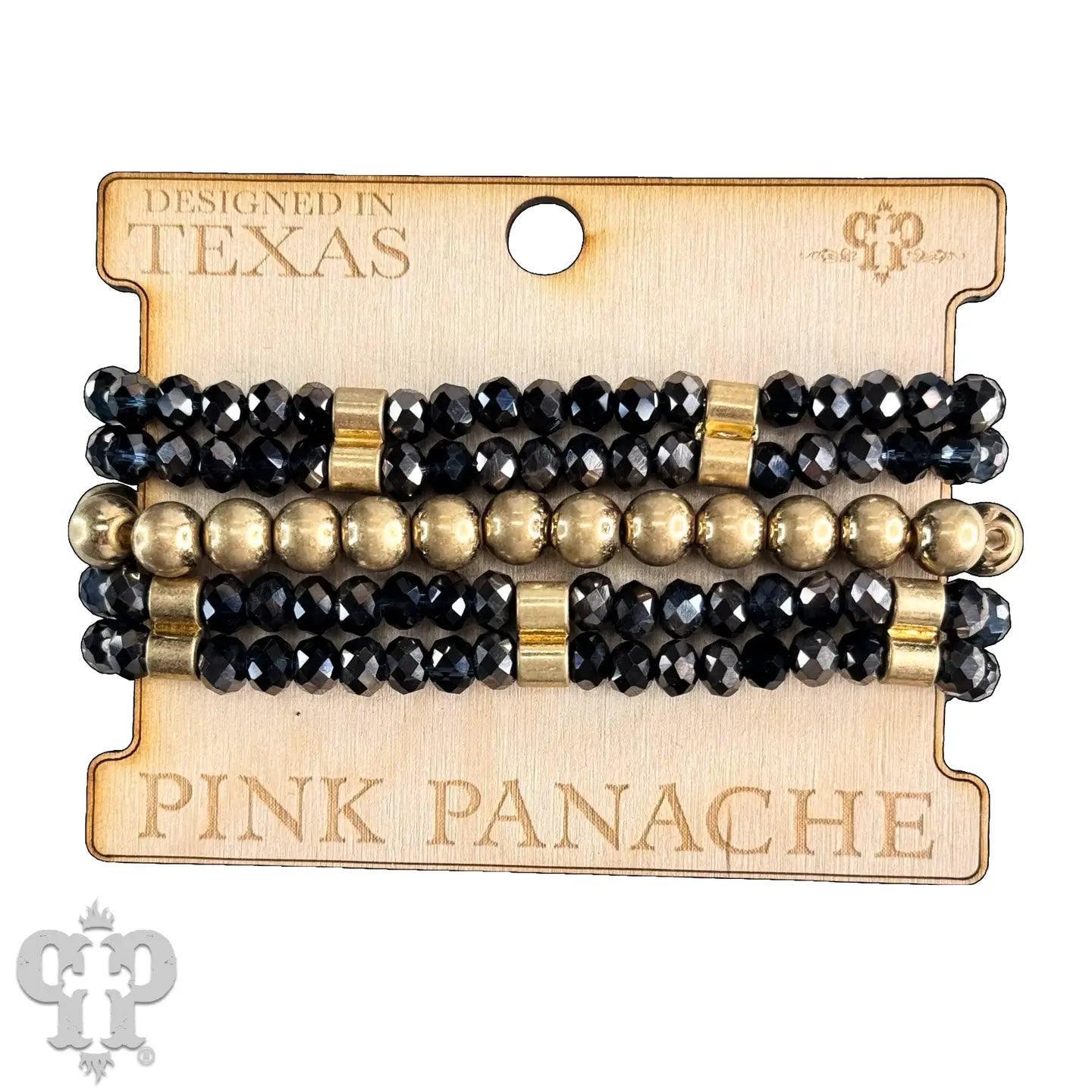 Faceted Glass & Gold Tone Beaded Bracelet Set