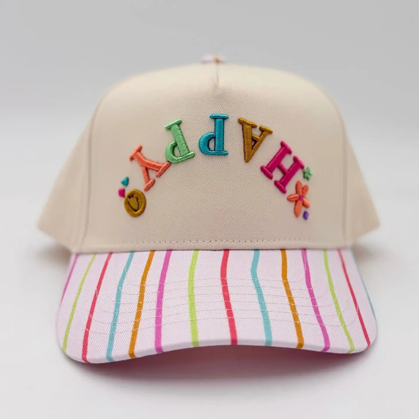 Happy Upside Down Embroidered Hat