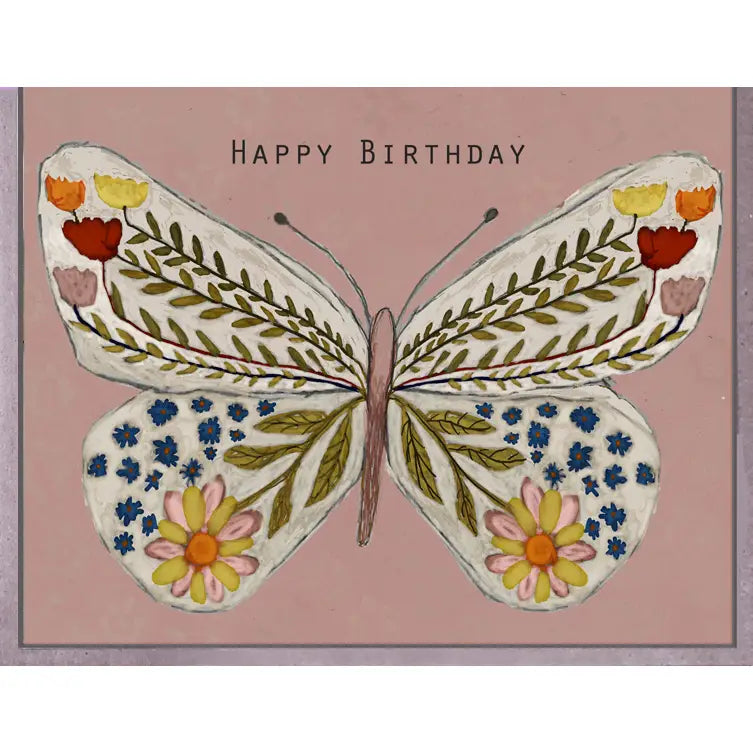 Pink Butterfly Flowers Birthday Card