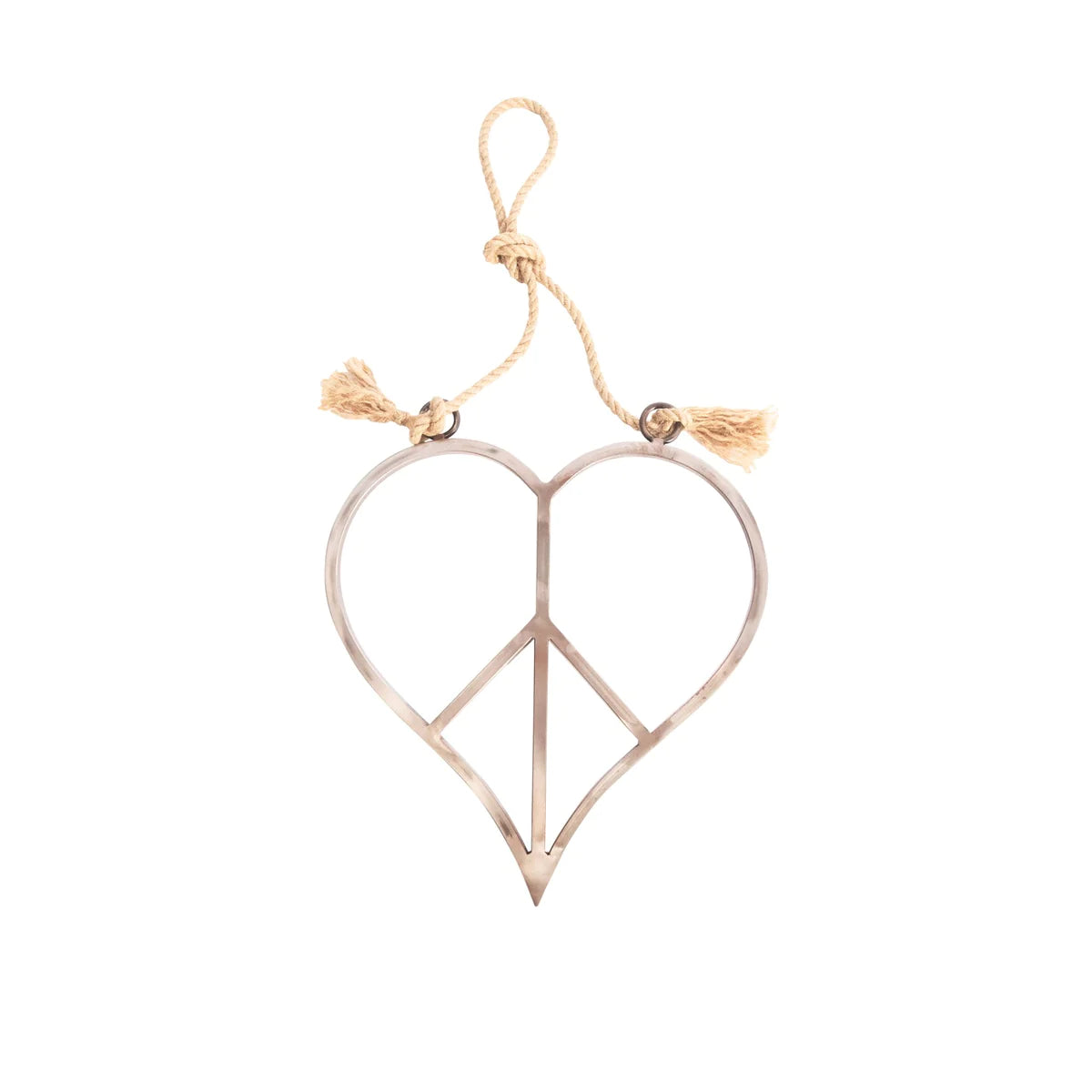 Small Hanging Metal & Jute Heart Peace Sign