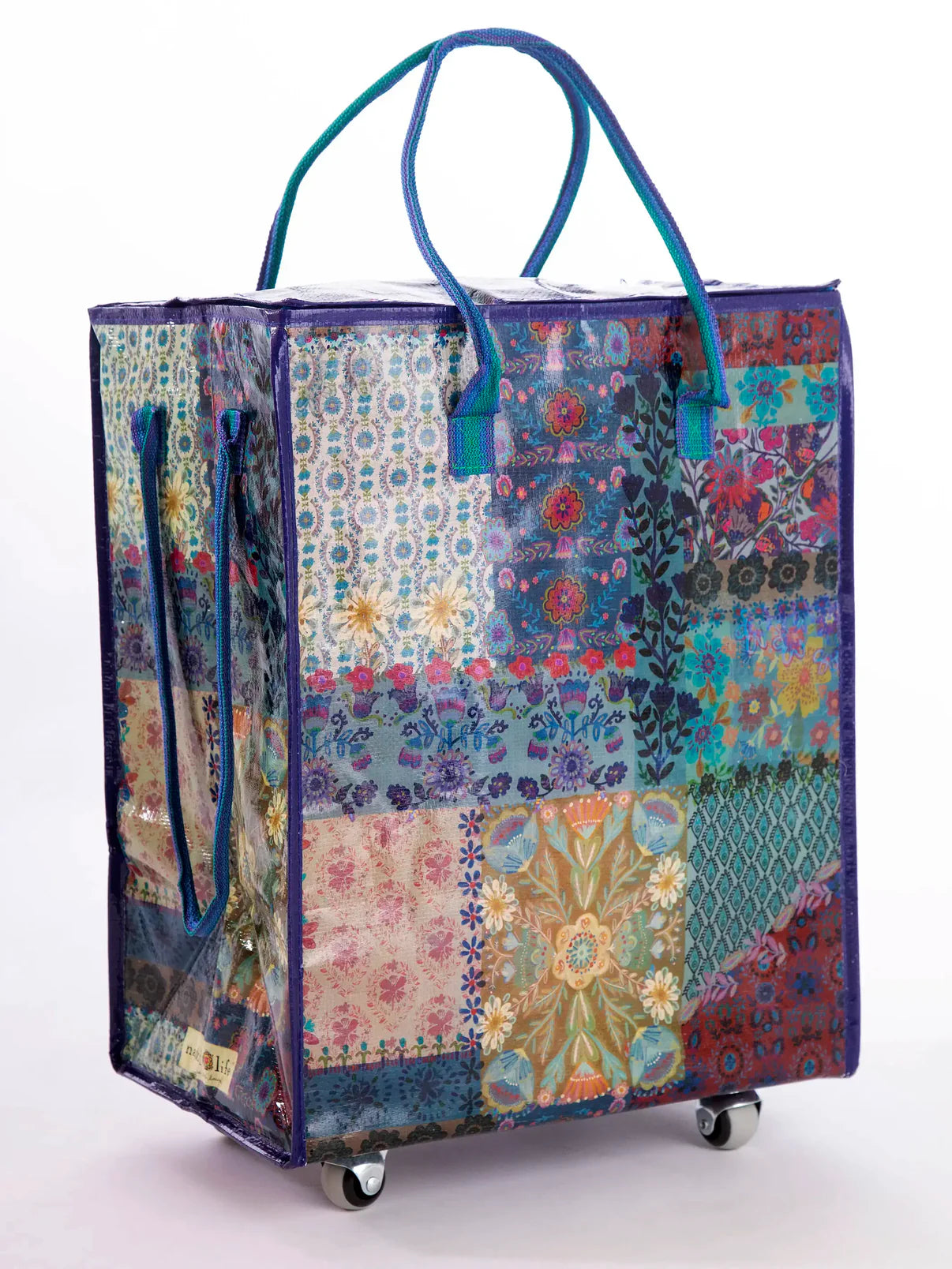 Rolling Tote Bag - Blue Patchwork