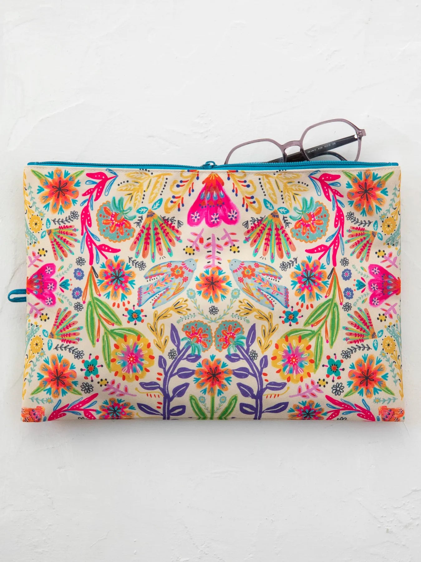 Taupe Folk Flower Large Anything & Everything Pouch