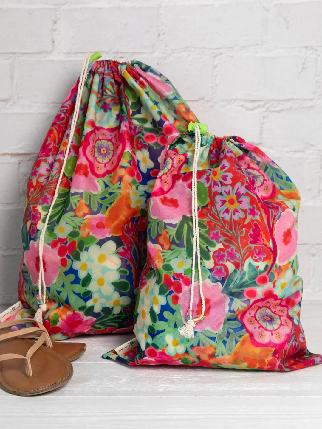 Pink Painted Garden Travel Laundry Bag Set