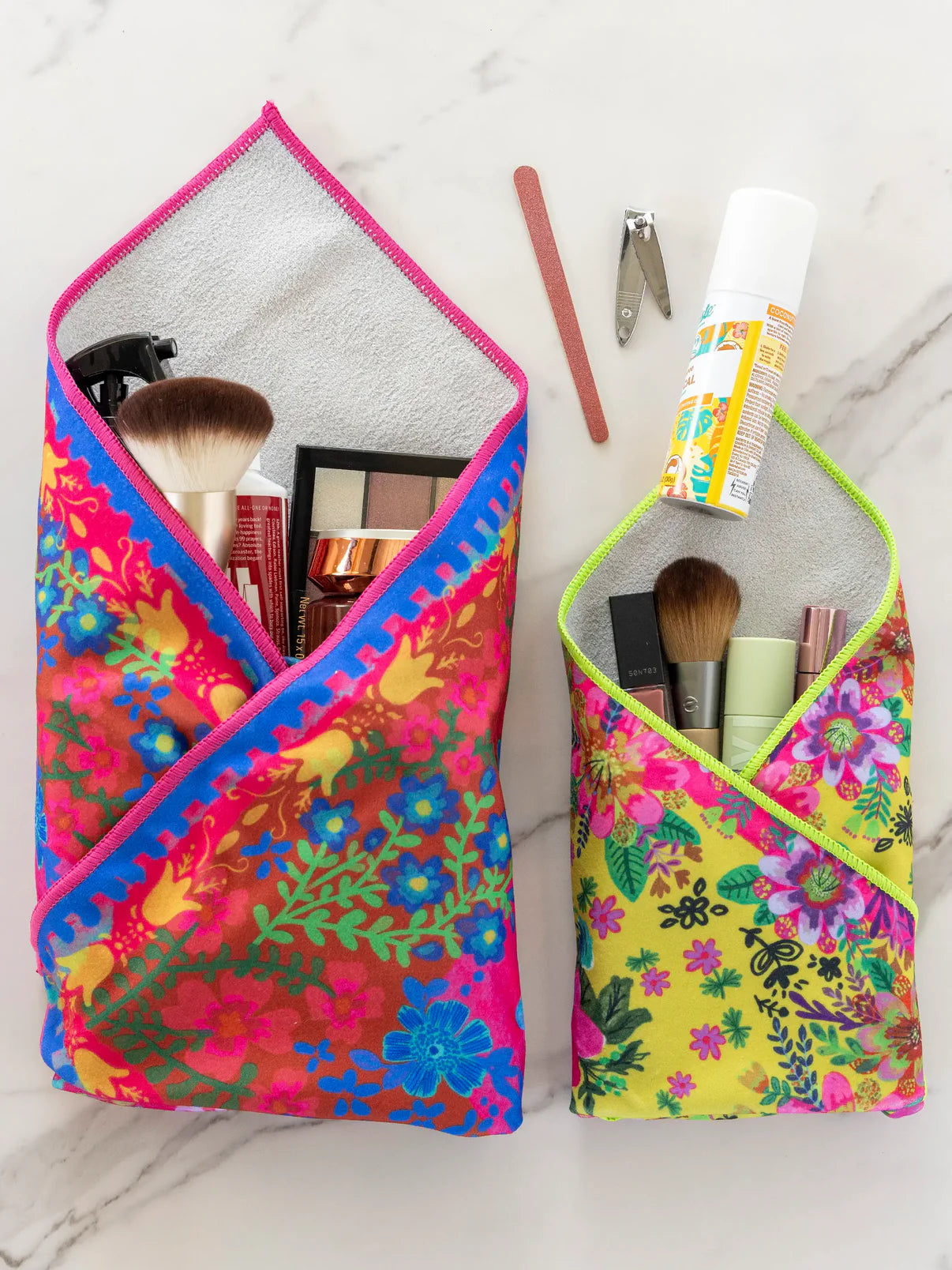 Wrap & Go Cosmetic Holders, Set of 2 - Coral Floral