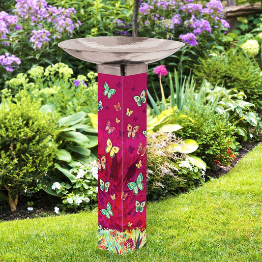 Bohemian Flutters Bird Bath Art Pole with Stainless Steel Topper