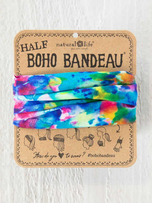 Half Boho Bandeau® Headband - Blue Rainbow Tie-Dye