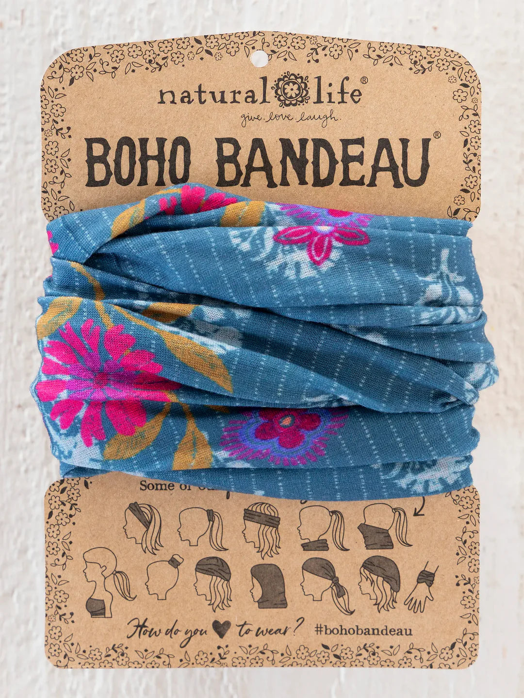 Full Boho Bandeau Headband-Block Stamp Indigo