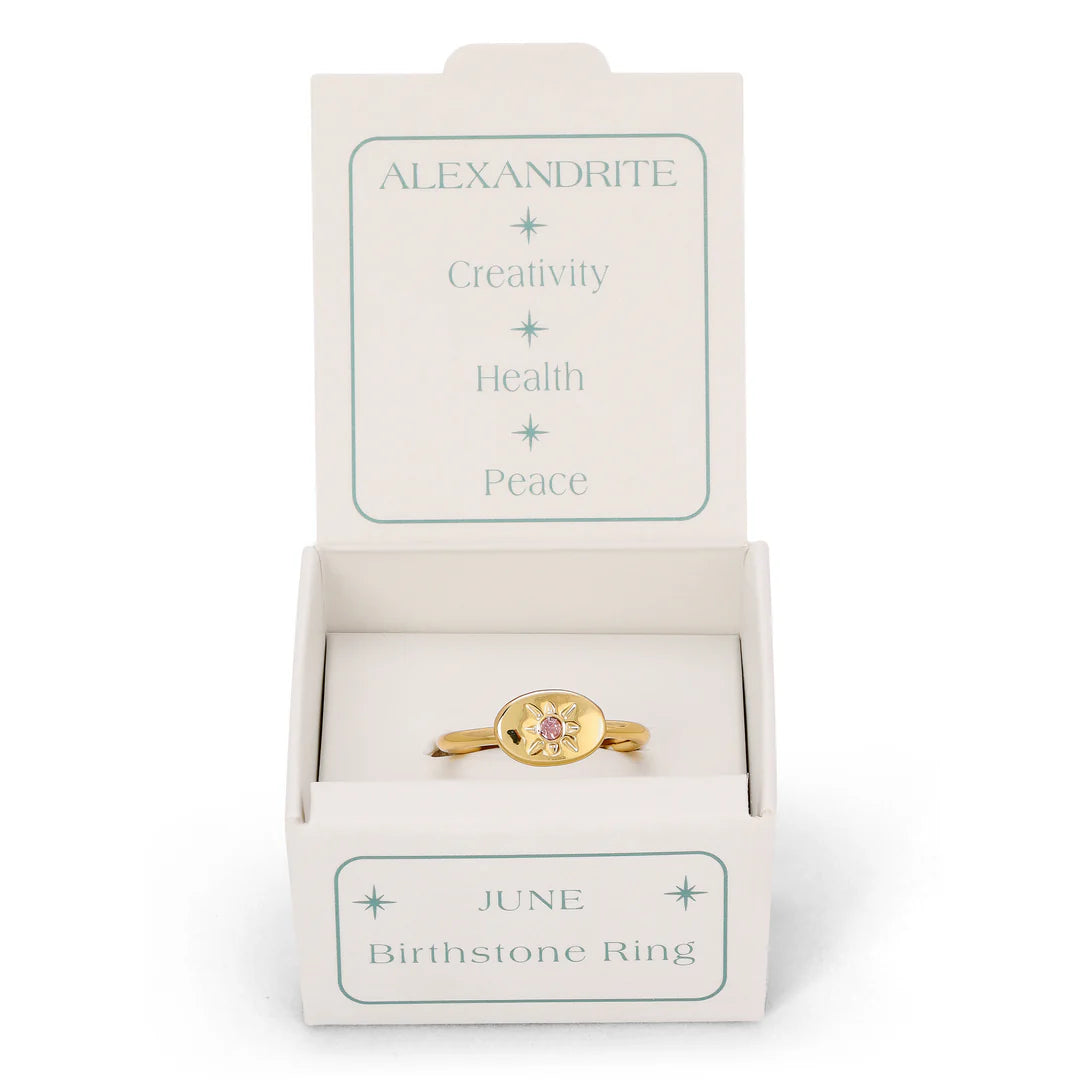Birthstone Signet Gold Ring -June/Alexandrite