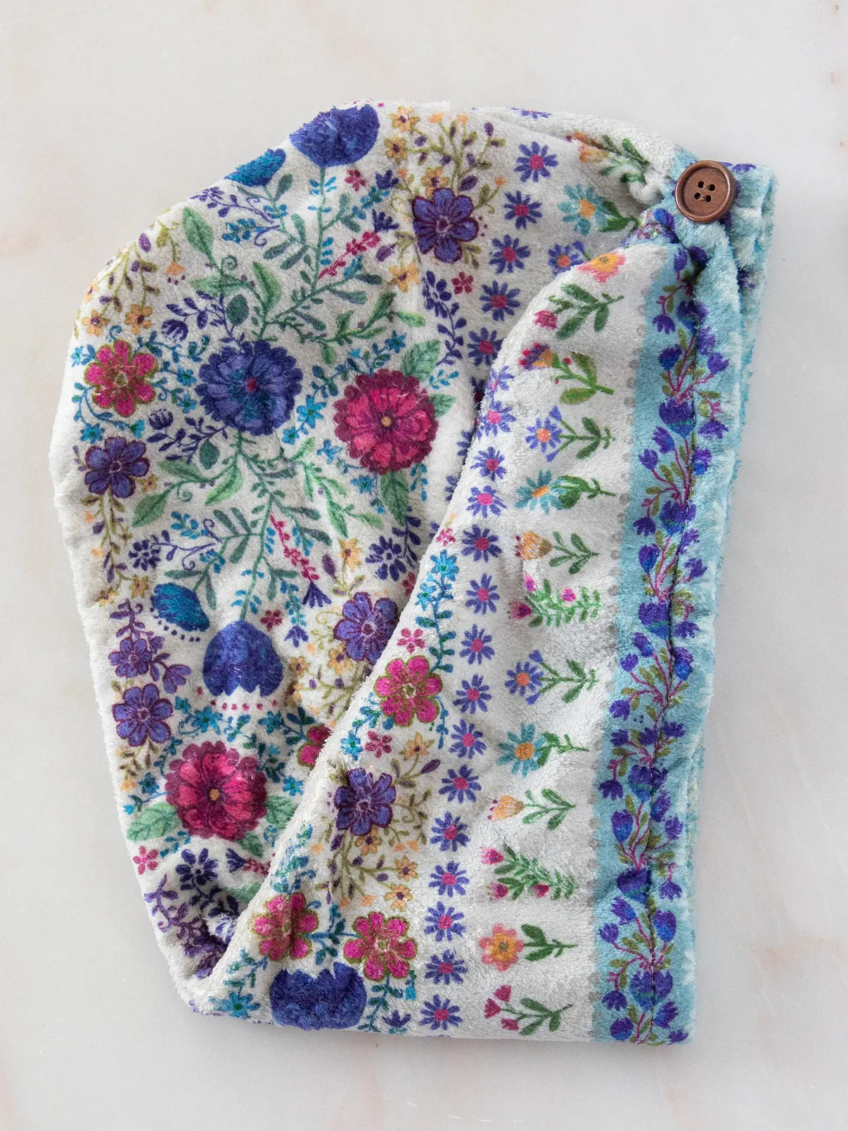 Microfiber Hair Towel Wrap - Dusty Blue Flowers