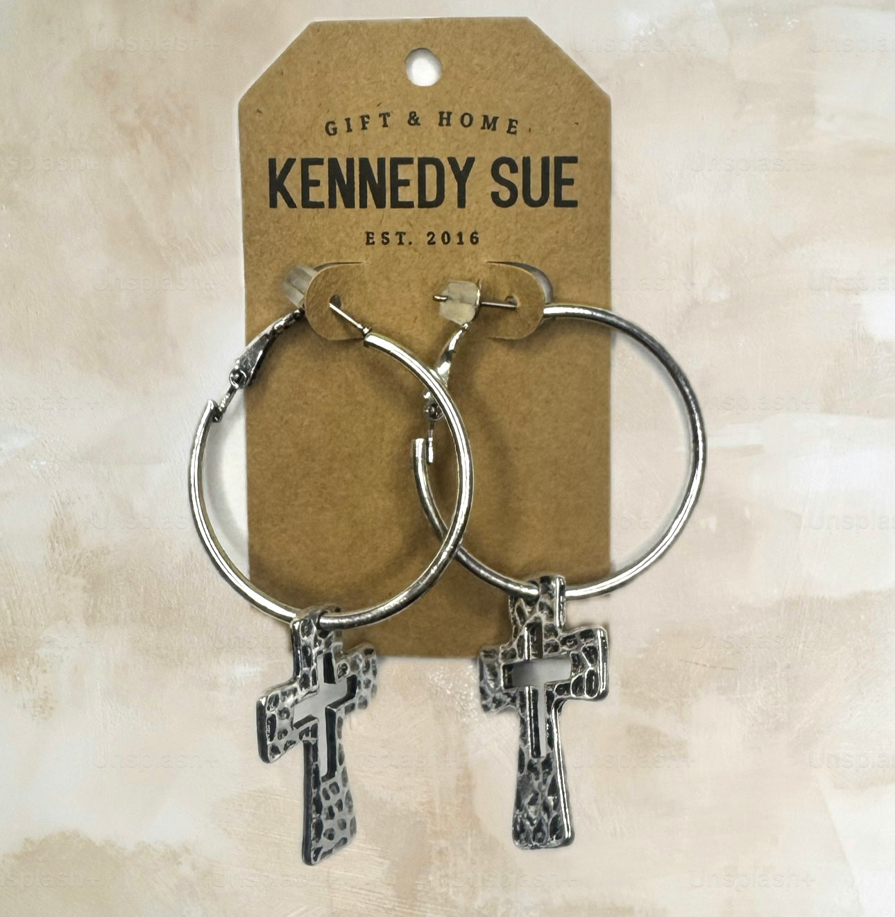 Cross Charm Dangle Hoops