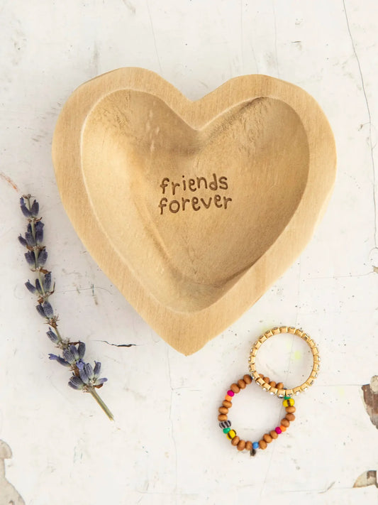 Wooden Heart Trinket Jewelry Dish - Friends Forever