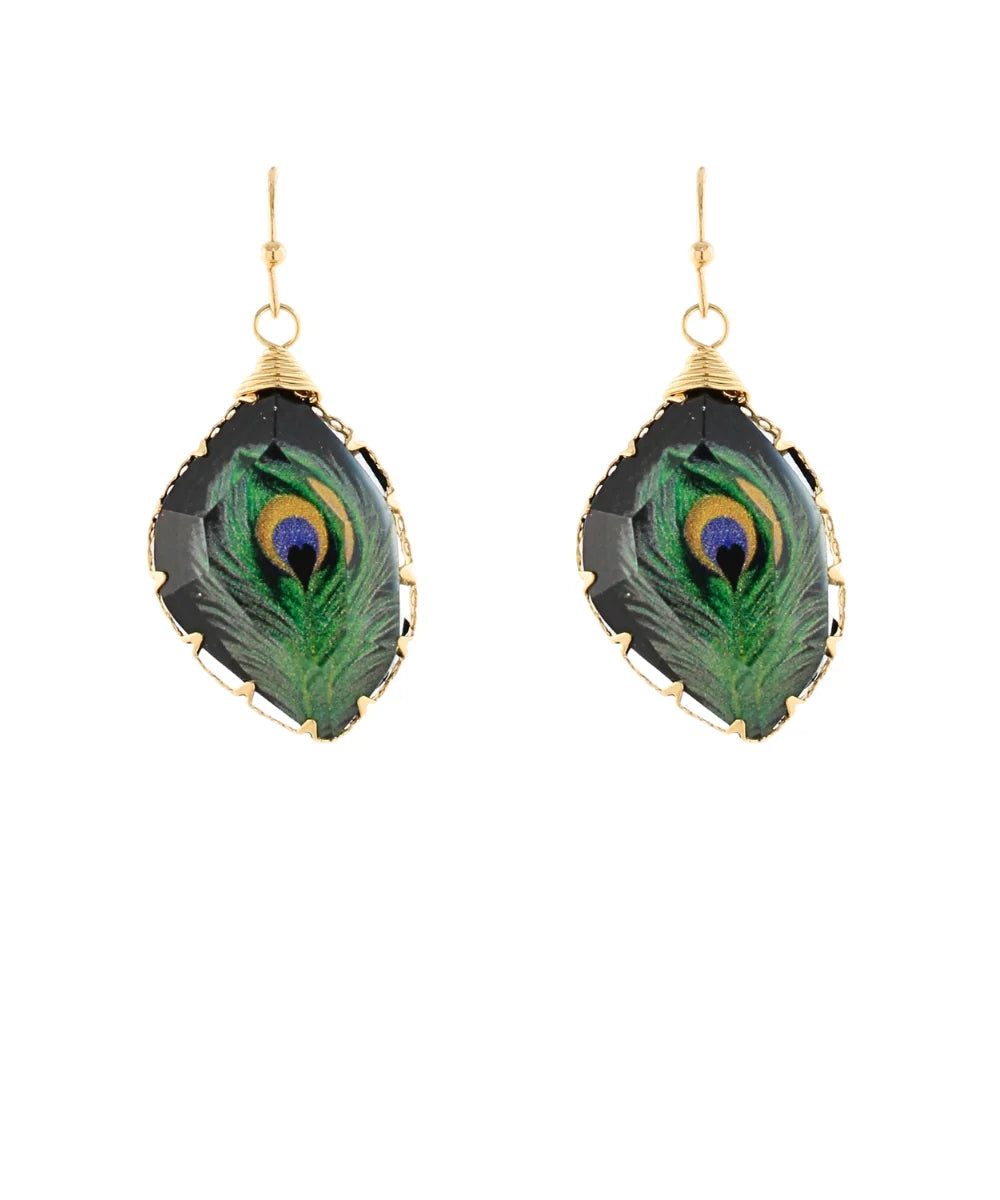 Geometric & Printed Peacock Feather Earrings