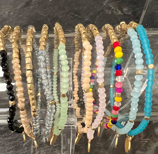 Crystal & Gold Stretch Stacker Bracelets, Gold Row