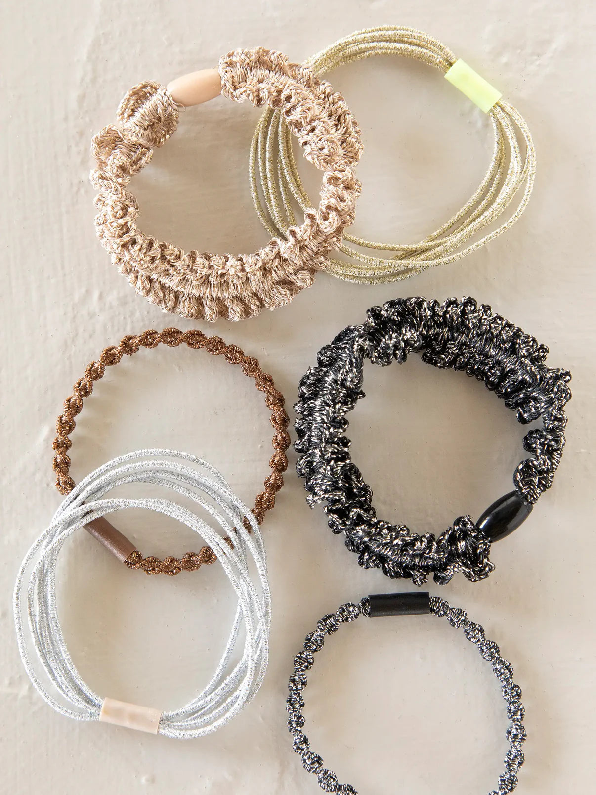 Metallic Textured Hair Ties, Set of 6 - Gold