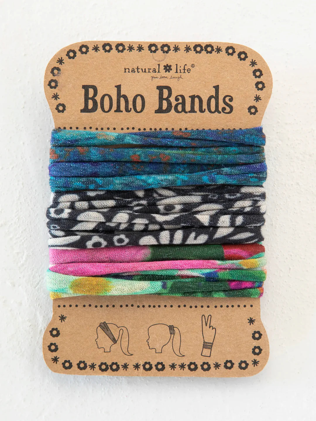 Blue Floral Boho Bands Hair Ties, Set of 3