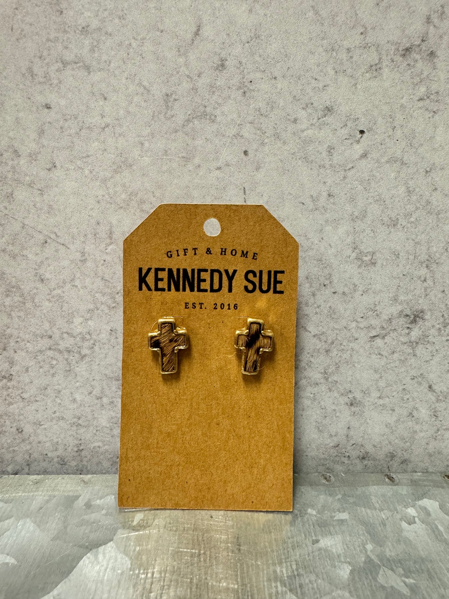 Faux Fur Cross Stud Earrings