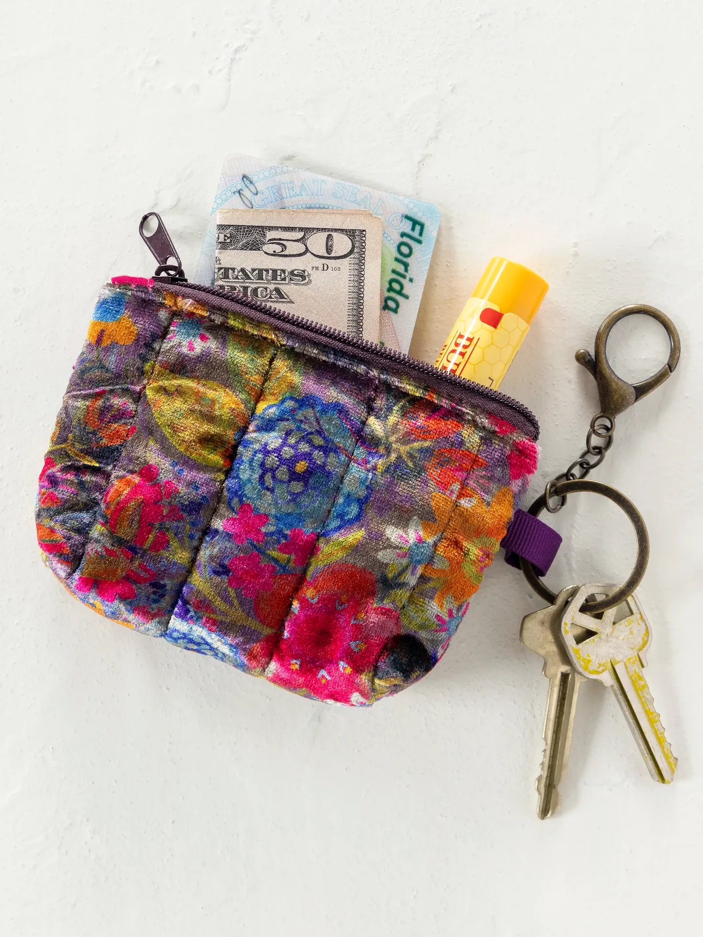 Mini Velvet Puffy Coin Purse Key Clip