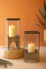 Square Glass Hurricanes with Antique Brass Bases