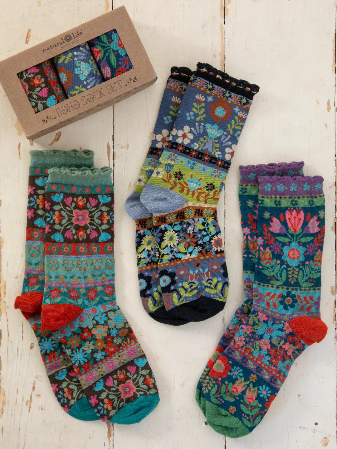 Boxed Boho Sock Set-Blue Floral