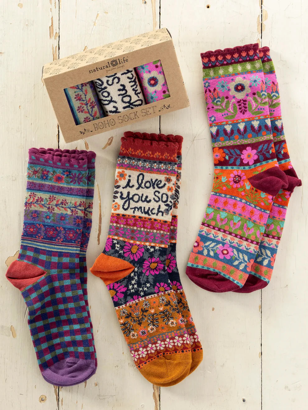 Boxed Boho Sock, Set of 3 - I Love You So Much