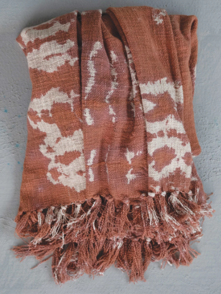 Rust Tie-Dyed Throw with Fringe