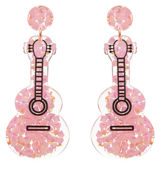Glitter Guitar Shape Earrings
