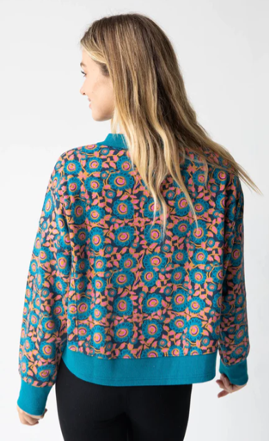 Selah Printed Sweatshirt - Teal Dahlias