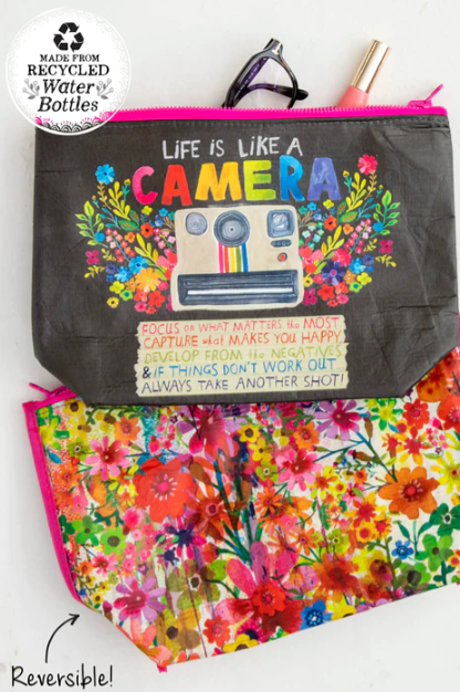 Reversible Recycled Zip Pouch - Life Is Like A Camera