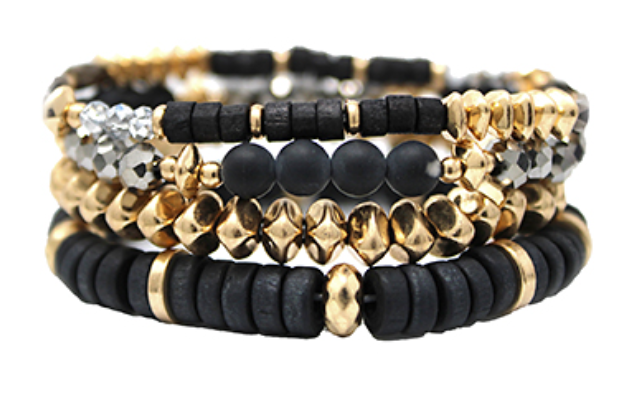 4 Row Heishi & Stone Beads Bracelet