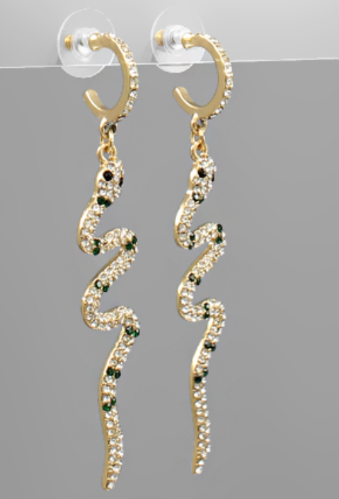 Crystal Pave Snake Dangle Earrings