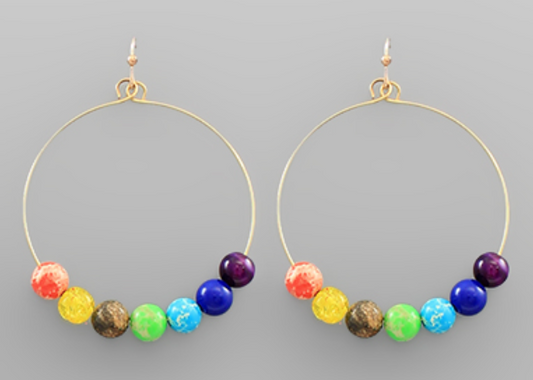 Color Stone Bead Circle Earrings