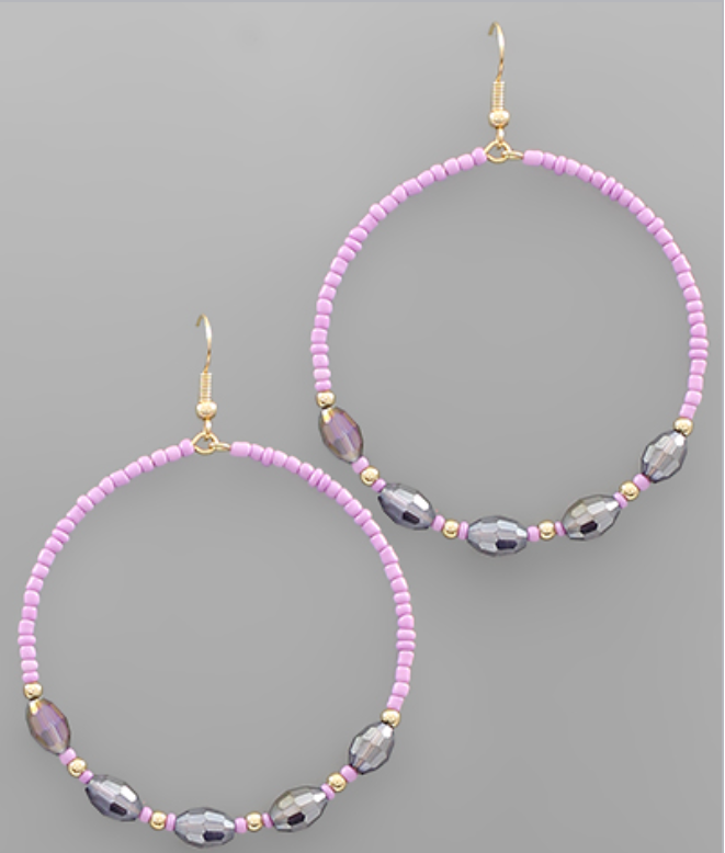 Glass & Seed Bead Circle Earrings