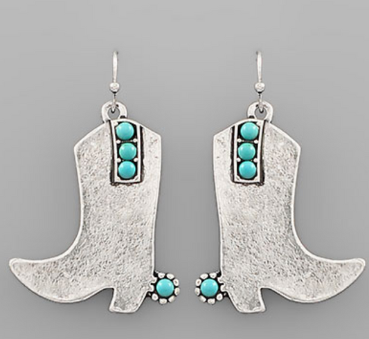 Silver Turquoise Cowboy Boot Earrings