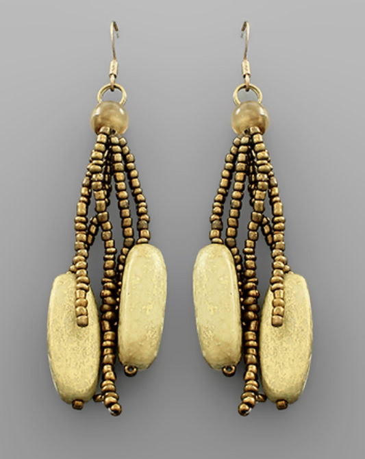 Wood & Seed Bead Dangle Earrings
