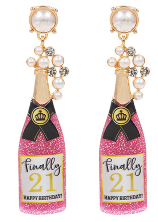 21 Birthday Champagne Glitter Earrings
