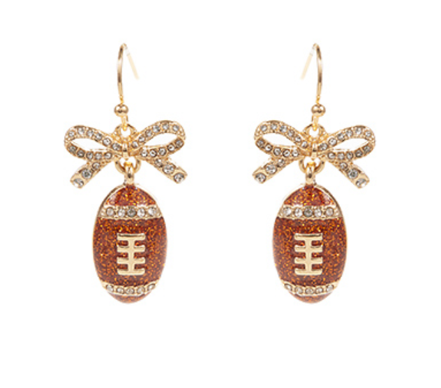 Bow & Football Dangling Glitter Earrings