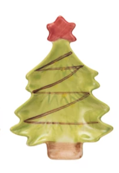 Hand-Painted Stoneware Christmas Tree Dish