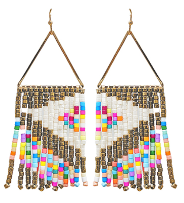 Triangle & Seed Bead Fringe Earrings
