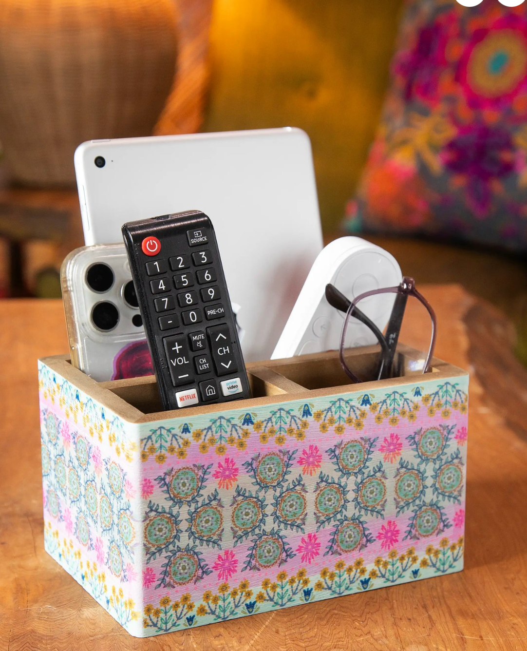 Wooden Caddy - Dark Turquoise Mandala